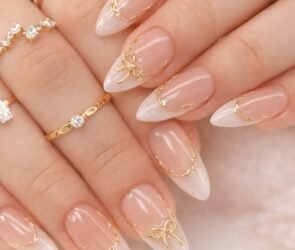 Beige and Gold Nails