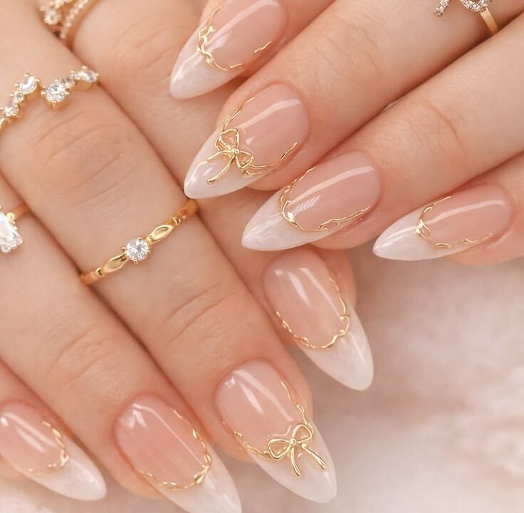 Beige and Gold Nails
