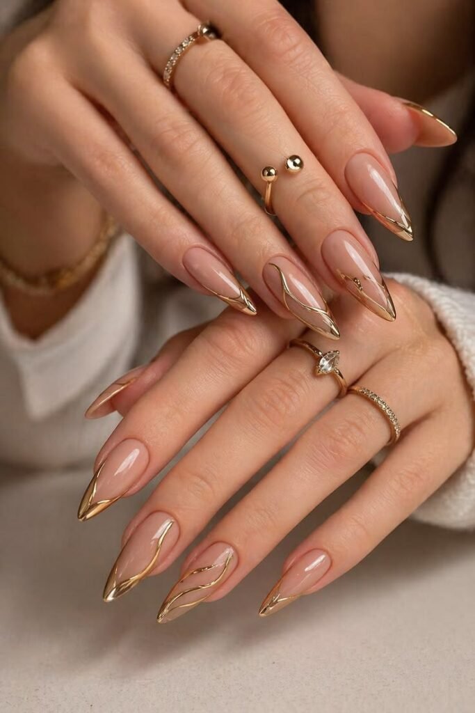 beige and gold nails