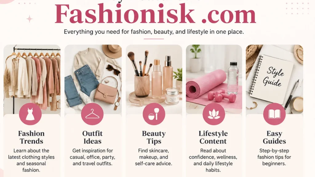 Fashionisk .com homepage featuring fashion articles, style inspiration, beauty tips, and lifestyle content on a modern desktop screen.