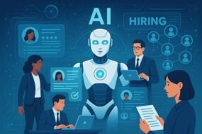Recruiter using AI recruiting tools GoPerfect to screen resumes and manage candidates through an automated hiring dashboard.