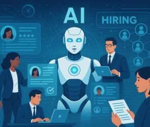 Recruiter using AI recruiting tools GoPerfect to screen resumes and manage candidates through an automated hiring dashboard.