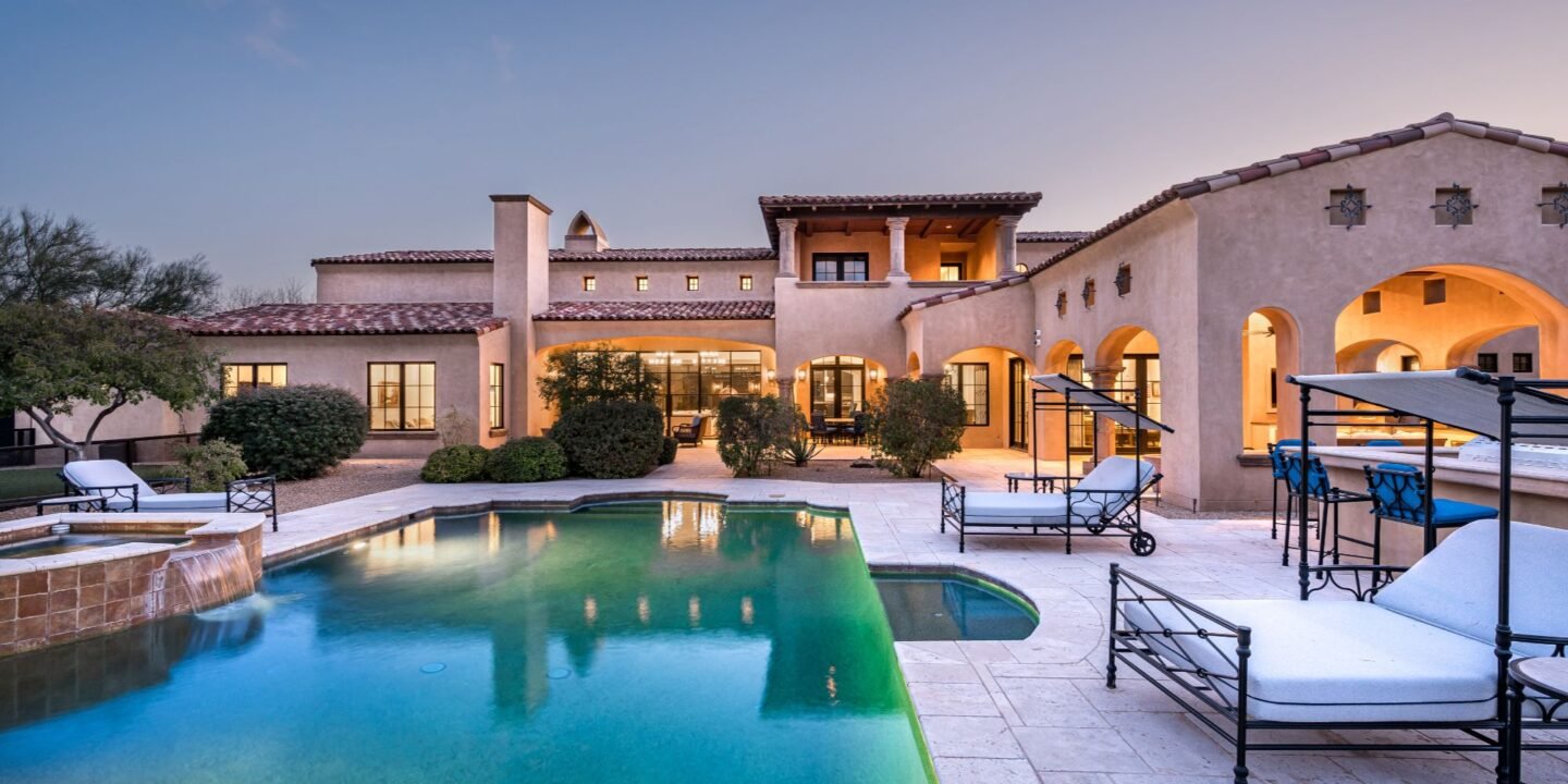 Luxury custom home in Silverleaf Scottsdale with desert mountain views and landscaped outdoor living space.