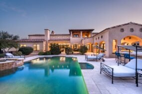 Luxury custom home in Silverleaf Scottsdale with desert mountain views and landscaped outdoor living space.