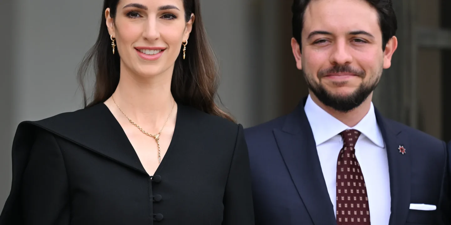 Princess Rajwa Al Hussein attending an official royal engagement in Jordan alongside Crown Prince Hussein bin Abdullah II.