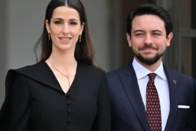 Princess Rajwa Al Hussein attending an official royal engagement in Jordan alongside Crown Prince Hussein bin Abdullah II.
