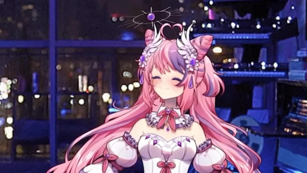 Ironmouse VTuber avatar in her recognizable pink-haired demon queen design