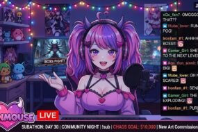 Ironmouse VTuber avatar in her recognizable pink-haired demon queen design