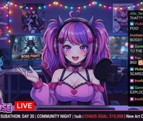Ironmouse VTuber avatar in her recognizable pink-haired demon queen design