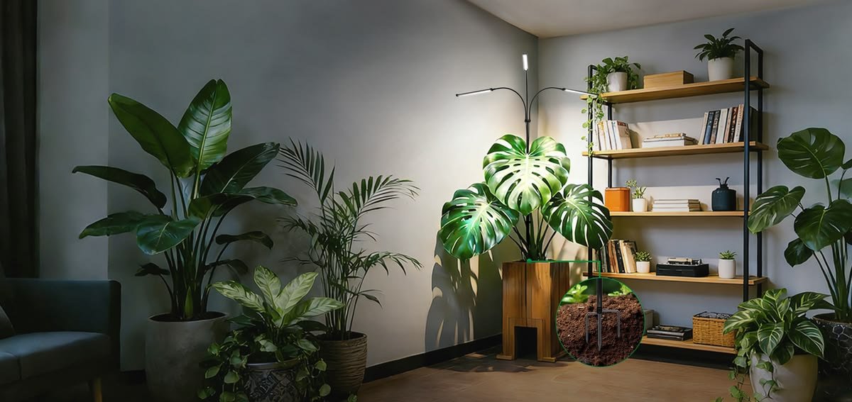 best lights for growing plants indoors with LED grow light over houseplants