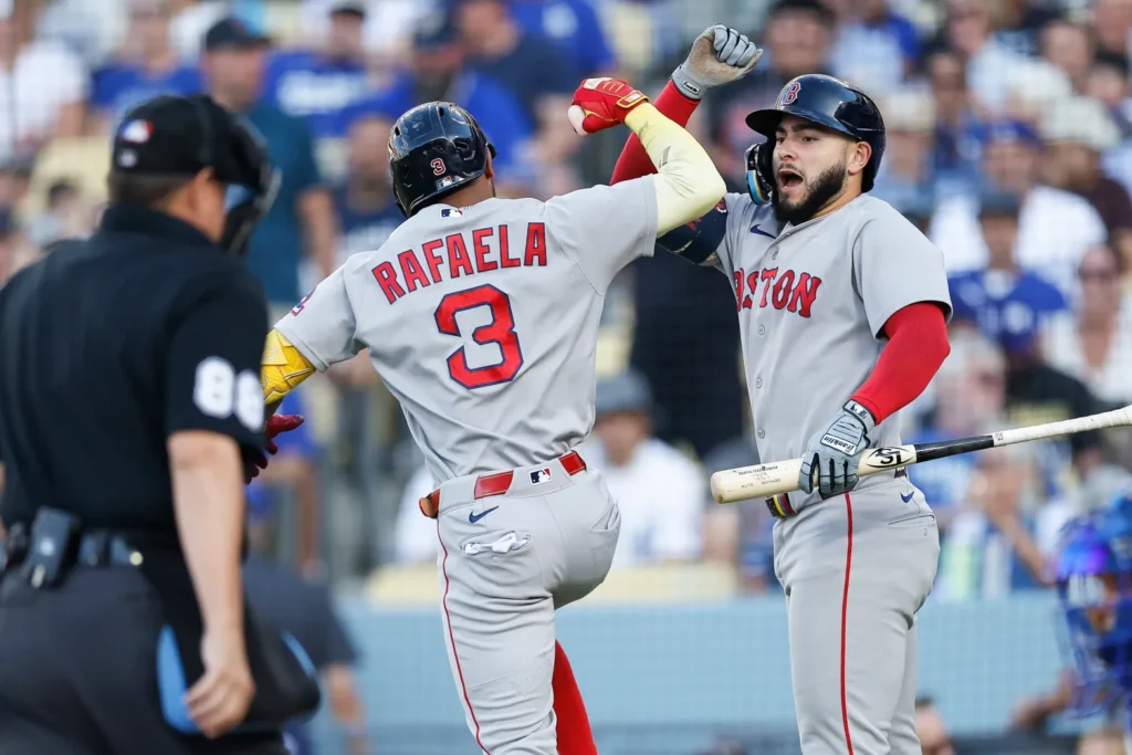 Red Sox score update showing Boston Red Sox players during an MLB game