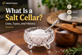 What is a salt cellar on a dining table beside a spoon and salt